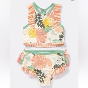 Little girl Matilda Jane Tropical Print Ruffle Bikini Set